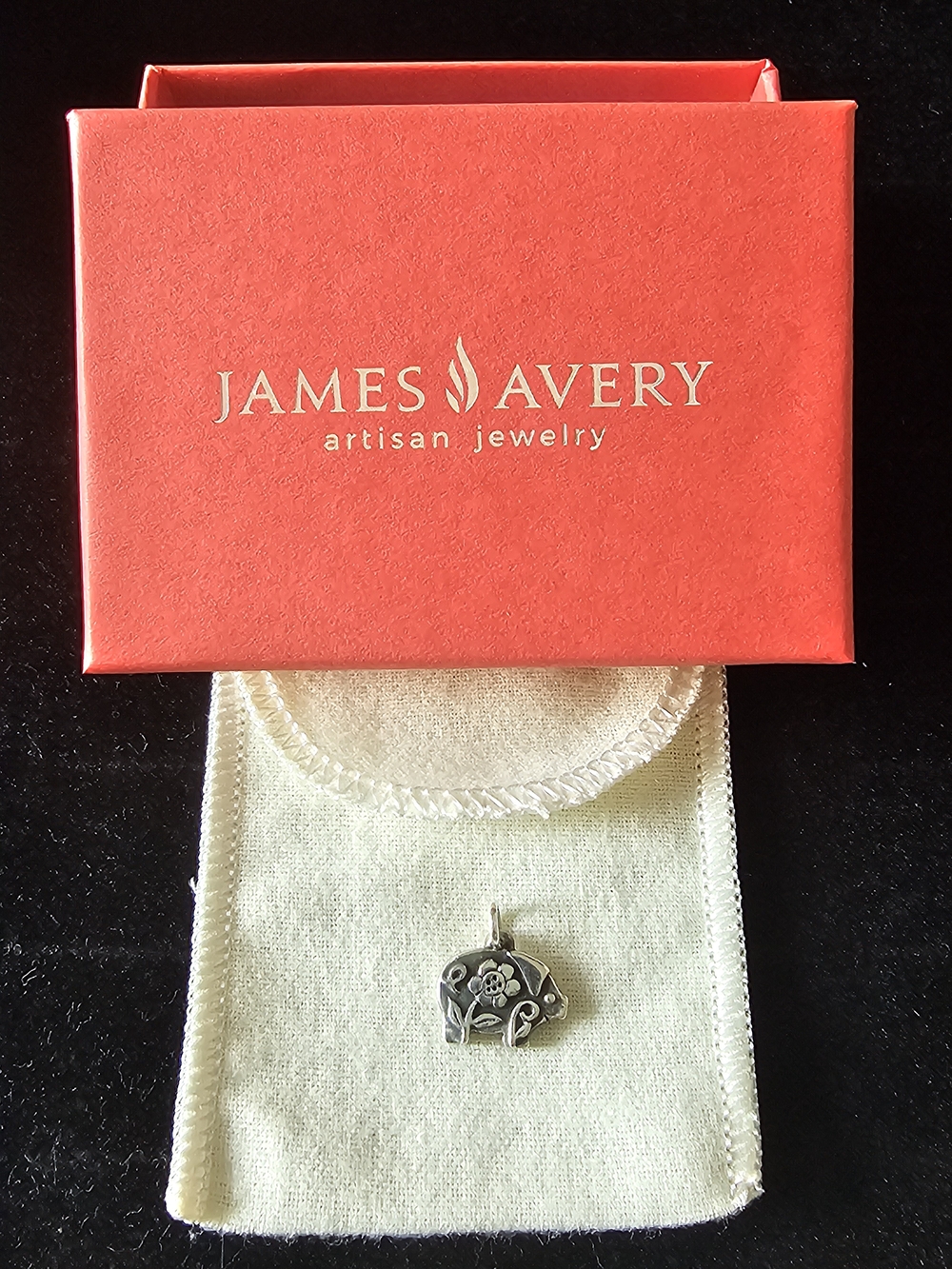 RETIRED James Avery Sterling Silver Floral Pig Pendant Charm